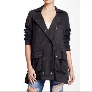 Free People Slouchy Peacoat Charcoal Gray Double Breasted Jacket Size Small